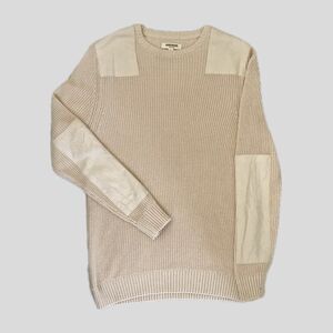 GoodThreads Mens Cotton Knit Long Sleeve Cream Pullover Neutral Sweater - M
